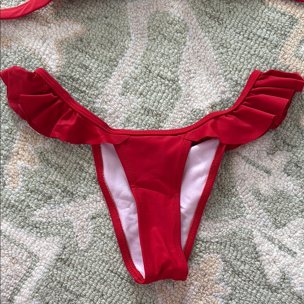 Vibrant Red Ruffled Bikini - Picture 2 of 8